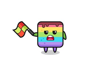 rainbow cake cartoon as the line judge hold the flag up at a 45 degree angle