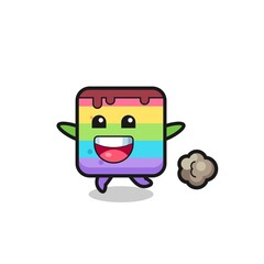 the happy rainbow cake cartoon with running pose