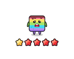 the illustration of customer bad rating, rainbow cake cute character with 1 star