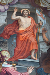 VIENNA, AUSTIRA - OCTOBER 22, 2020: The detail of fresco of Resurrection in St. John the Nepomuk...