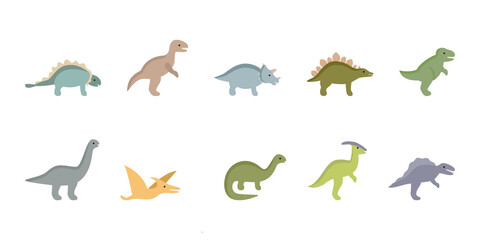 Set of Jurassic ancient dinosaurs, prehistoric dino animals. Collection of dragons for children. Vector illustration