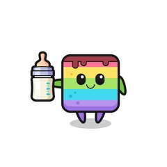 baby rainbow cake cartoon character with milk bottle