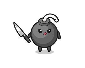 Naklejka premium cute bomb mascot as a psychopath holding a knife