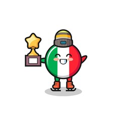 italy flag cartoon as an ice skating player hold winner trophy