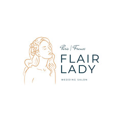 Trending logo template for wedding, wedding agency, decor, wedding decor, photographer, event agency. Elegant typography, linear illustration, line art