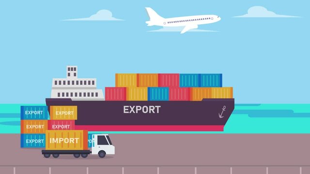 Containers with export word and upward arrow