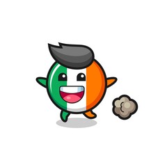the happy ireland flag badge cartoon with running pose