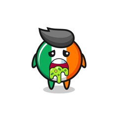 the cute ireland flag badge character with puke