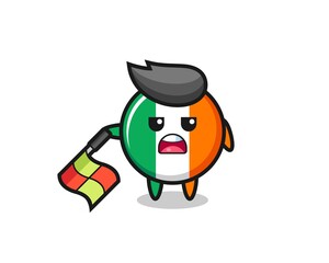 ireland flag badge character as line judge hold the flag down at a 45 degree angle