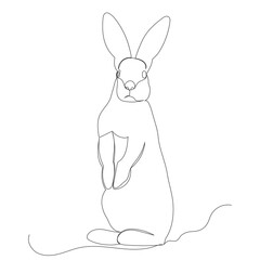hare, rabbit drawing by one continuous line isolated, vector
