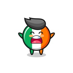 cute ireland flag badge mascot with a yawn expression