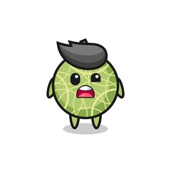 the shocked face of the cute melon fruit mascot