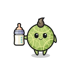 baby melon fruit cartoon character with milk bottle