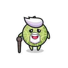 cute melon fruit grandpa is holding a stick