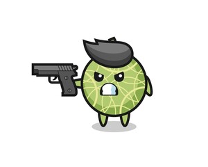 the cute melon fruit character shoot with a gun