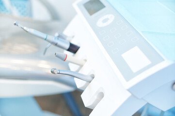 Modern dental equipment in dental office. Oral and dental care concept. Dentistry concept