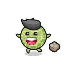 the happy melon fruit cartoon with running pose