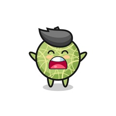 cute melon fruit mascot with a yawn expression