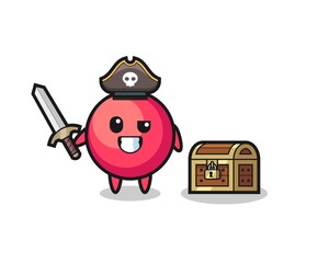 the cranberry pirate character holding sword beside a treasure box