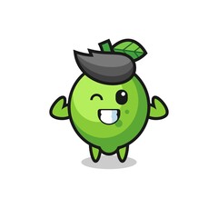 the muscular lime character is posing showing his muscles