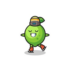 lime cartoon as an ice skating player doing perform