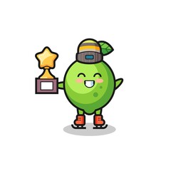 lime cartoon as an ice skating player hold winner trophy