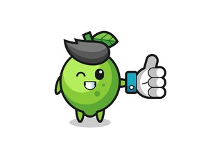 cute lime with social media thumbs up symbol
