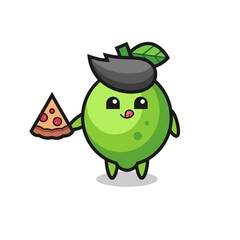 cute lime cartoon eating pizza