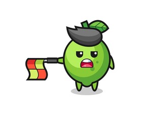 lime character as line judge hold the flag straight horizontally