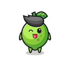 cute lime character in sweet expression while sticking out her tongue