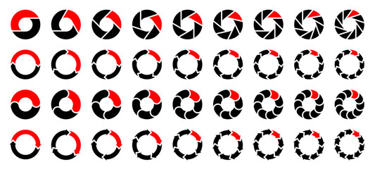 Set 36 Tortendiagramme Pfeile Schwarz Und Rot