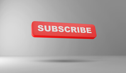 Online video service subscription concept. Subscribe Button on gray studio background