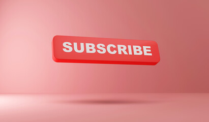 Online video service subscription concept. Subscribe Button on pink studio background