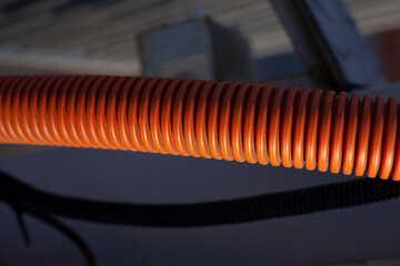 Corrugation for electrical wiring. Hidden wires. Corrugated hose.