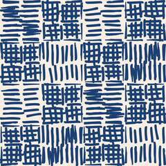 Indigo tie dye shibori vector seamless pattern. Minimalist geometric oriental tile repeat in navy blue and off white. Organic texture. Japanese traditional print.