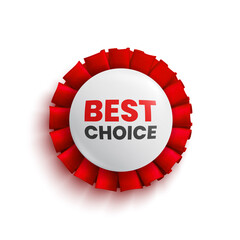 Best choice sale round banner with red ribbon. Badge. Vector illustration. 