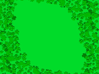 Bright green background framed by green clovers with different shades.