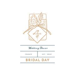 Trending logo template for wedding, wedding agency, decor, wedding decor, photographer, event agency. Elegant typography, linear illustration, line art