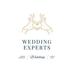 Trending logo template for wedding, wedding agency, decor, wedding decor, photographer, event agency. Elegant typography, linear illustration, line art