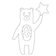Cute cartoon bear for coloring book. Vector linear illustration for children on a white background.