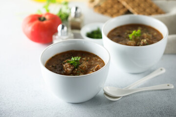 Traditional homemade spicy lentil soup