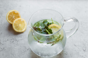 water with lemon and mint on table