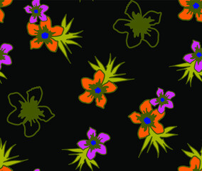 Abstract Hand Drawing Tropical Flowers and Leaves Seamless Pattern Isolated Background