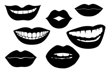 Pop- art lips silhouettes. Retro clip art on white background