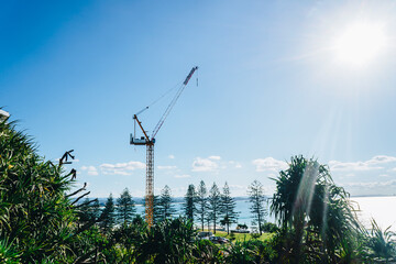 Wide shot of crane in Coolangatta on the Gold Coast