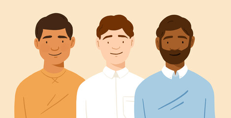 Fototapeta premium Male avatar profil, multicultural coworkers employee, men of different colors, group of men 
