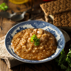 Traditional homemade spicy lentil soup