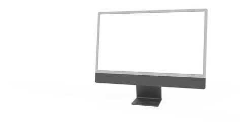Computer display mock up with blank white screen. Stylish desktop computer mockup.
