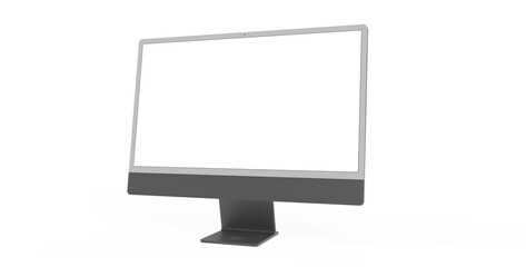 Computer display mock up with blank white screen. Stylish desktop computer mockup.