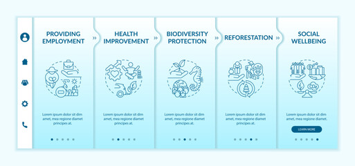 Carbon offsetting advantages onboarding vector template. Responsive mobile website with icons. Web page walkthrough 5 step screens. Providing employment color concept with linear illustrations